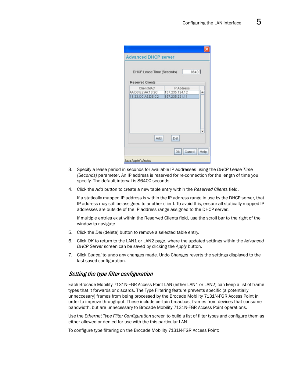 Setting the type filter configuration | Brocade Mobility 7131N-FGR Access Point Product Reference Guide (Supporting software release 4.0.0.0-35GRN and later) User Manual | Page 121 / 593