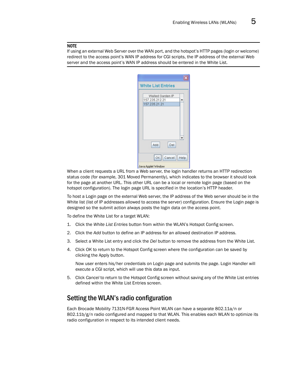 Setting the wlan’s radio configuration | Brocade Mobility 7131N-FGR Access Point Product Reference Guide (Supporting software release 4.0.0.0-35GRN and later) User Manual | Page 149 / 593