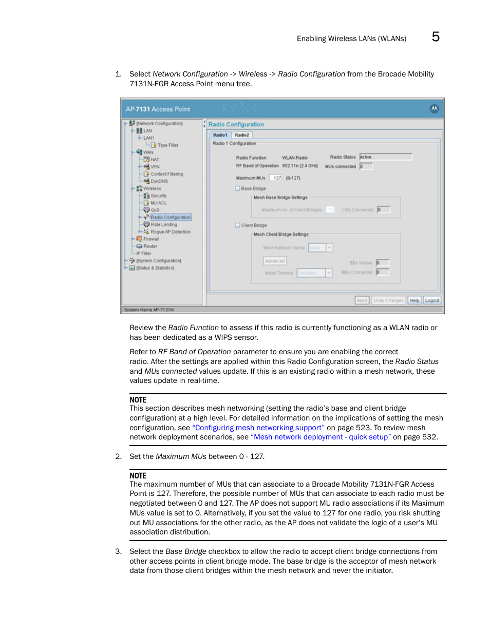 Brocade Mobility 7131N-FGR Access Point Product Reference Guide (Supporting software release 4.0.0.0-35GRN and later) User Manual | Page 151 / 593