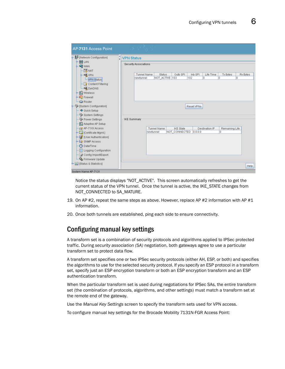 Configuring manual key settings | Brocade Mobility 7131N-FGR Access Point Product Reference Guide (Supporting software release 4.0.0.0-35GRN and later) User Manual | Page 195 / 593