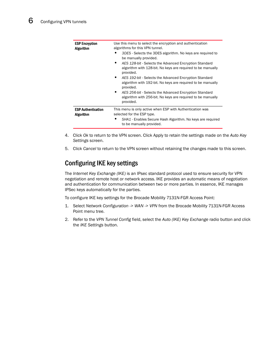 Configuring ike key settings, 86 and, Configuring ike key | Settings | Brocade Mobility 7131N-FGR Access Point Product Reference Guide (Supporting software release 4.0.0.0-35GRN and later) User Manual | Page 200 / 593
