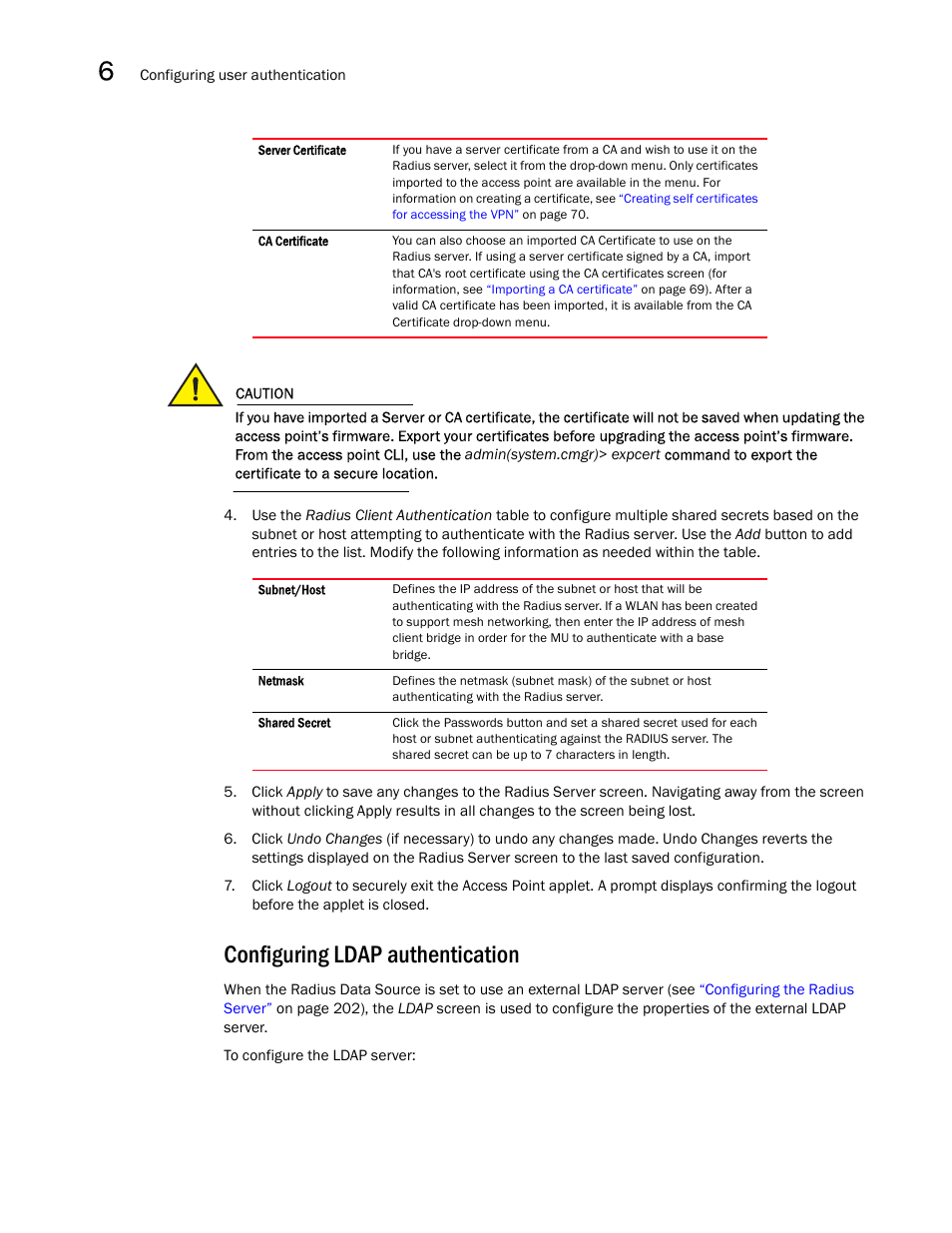 Configuring ldap authentication | Brocade Mobility 7131N-FGR Access Point Product Reference Guide (Supporting software release 4.0.0.0-35GRN and later) User Manual | Page 216 / 593