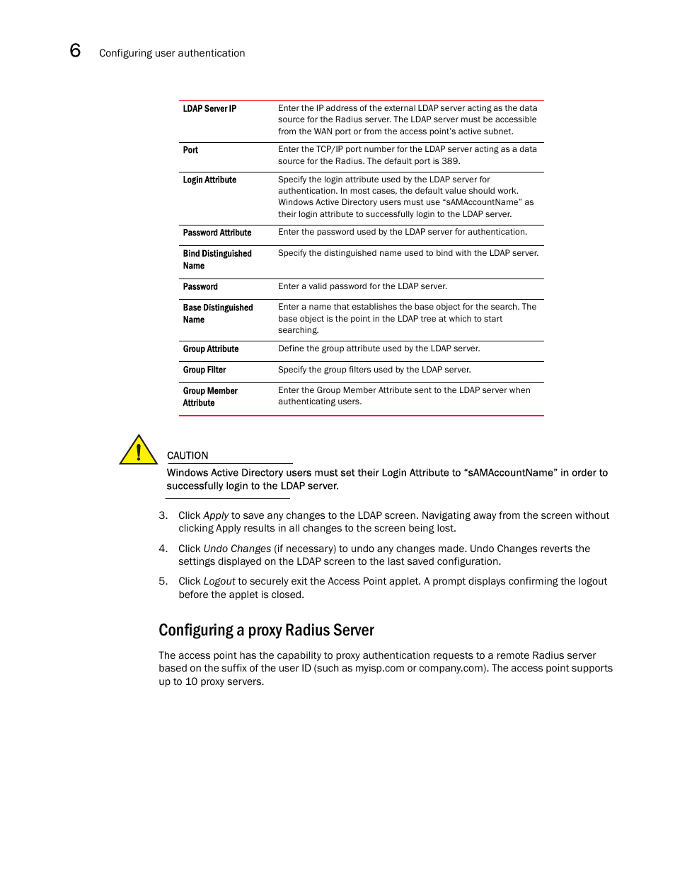 Configuring a proxy radius server | Brocade Mobility 7131N-FGR Access Point Product Reference Guide (Supporting software release 4.0.0.0-35GRN and later) User Manual | Page 218 / 593
