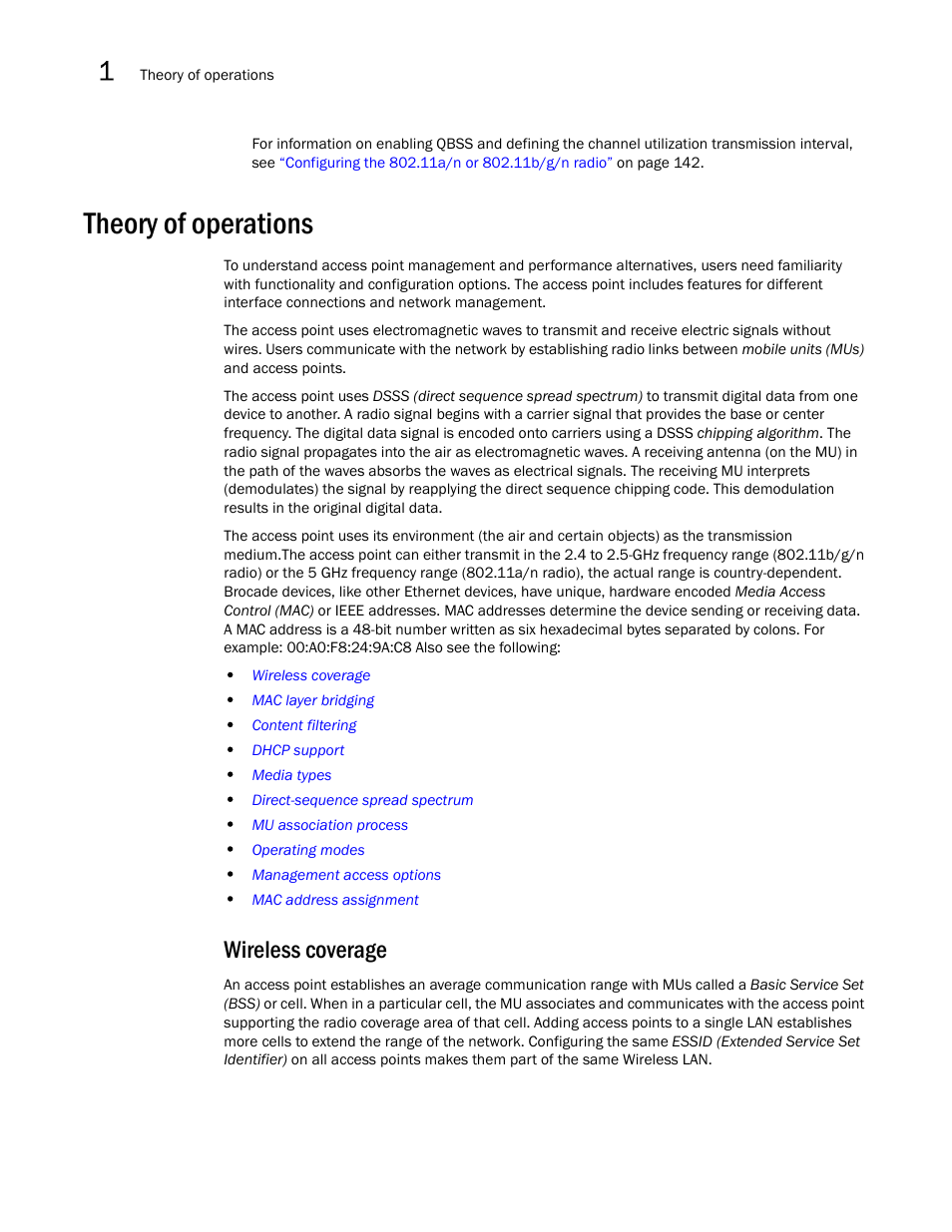 Theory of operations, Wireless coverage | Brocade Mobility 7131N-FGR Access Point Product Reference Guide (Supporting software release 4.0.0.0-35GRN and later) User Manual | Page 30 / 593