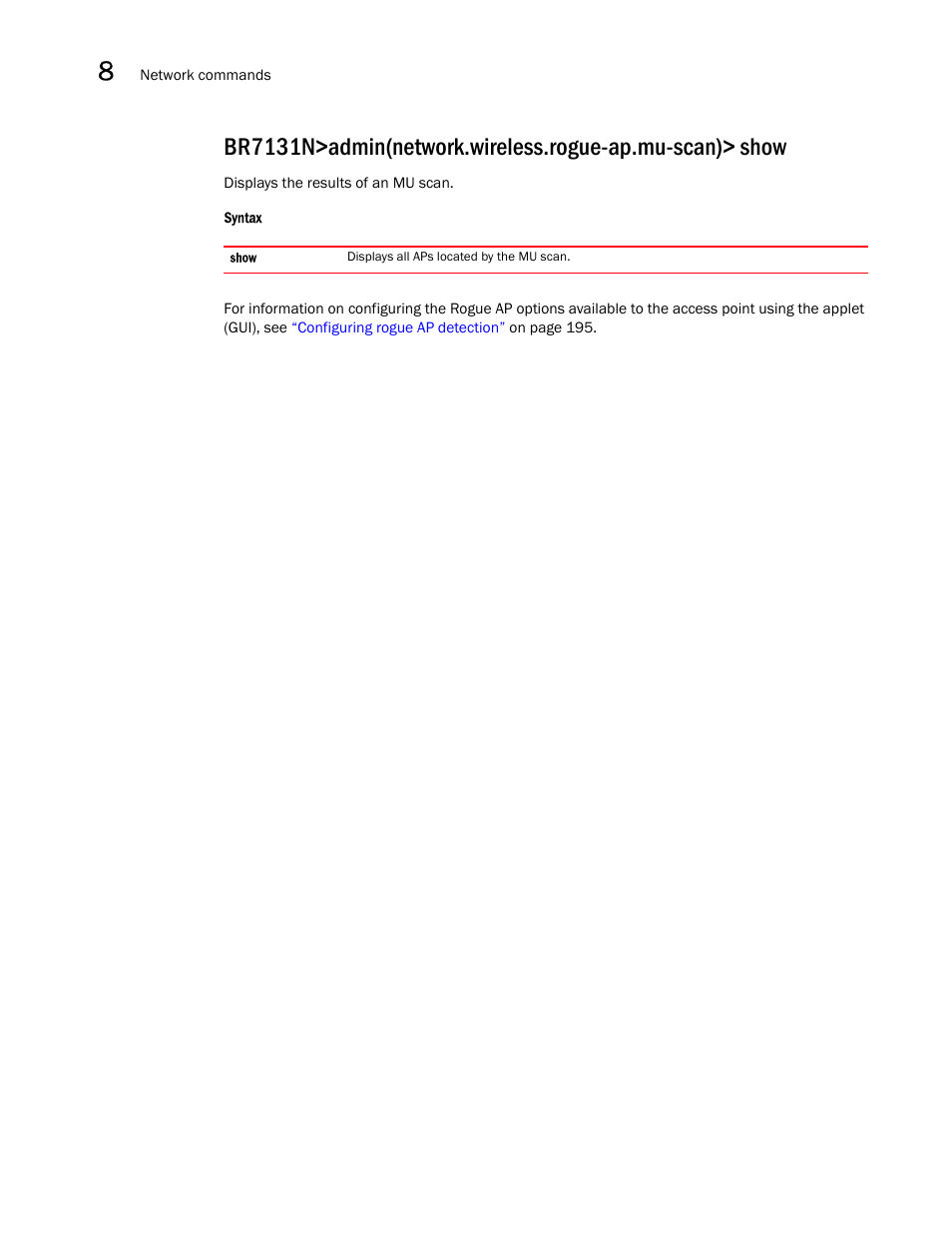 Brocade Mobility 7131N-FGR Access Point Product Reference Guide (Supporting software release 4.0.0.0-35GRN and later) User Manual | Page 390 / 593