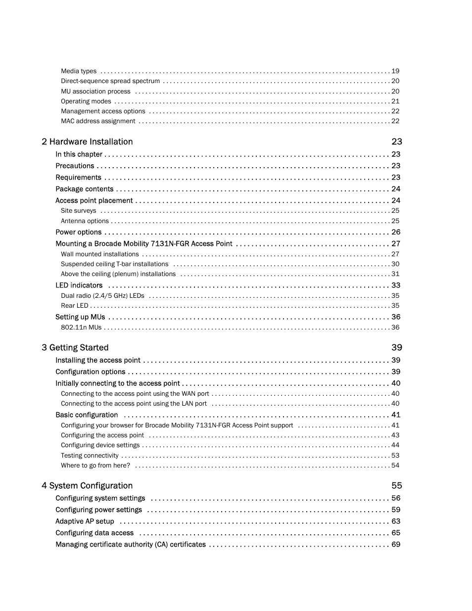 Brocade Mobility 7131N-FGR Access Point Product Reference Guide (Supporting software release 4.0.0.0-35GRN and later) User Manual | Page 4 / 593