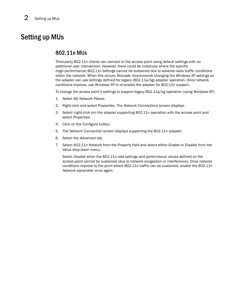 Setting up mus, 11n mus | Brocade Mobility 7131N-FGR Access Point Product Reference Guide (Supporting software release 4.0.0.0-35GRN and later) User Manual | Page 48 / 593