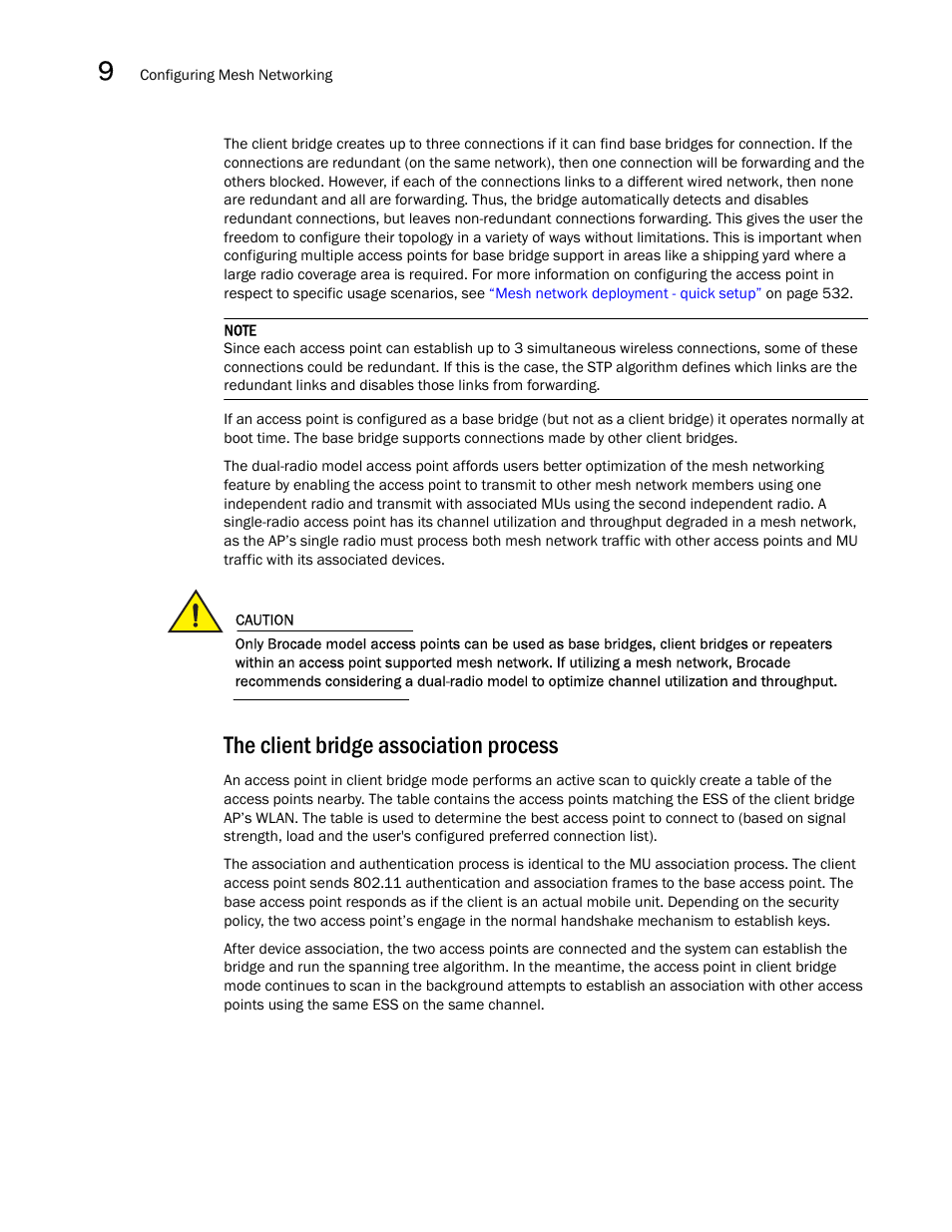The client bridge association process | Brocade Mobility 7131N-FGR Access Point Product Reference Guide (Supporting software release 4.0.0.0-35GRN and later) User Manual | Page 532 / 593