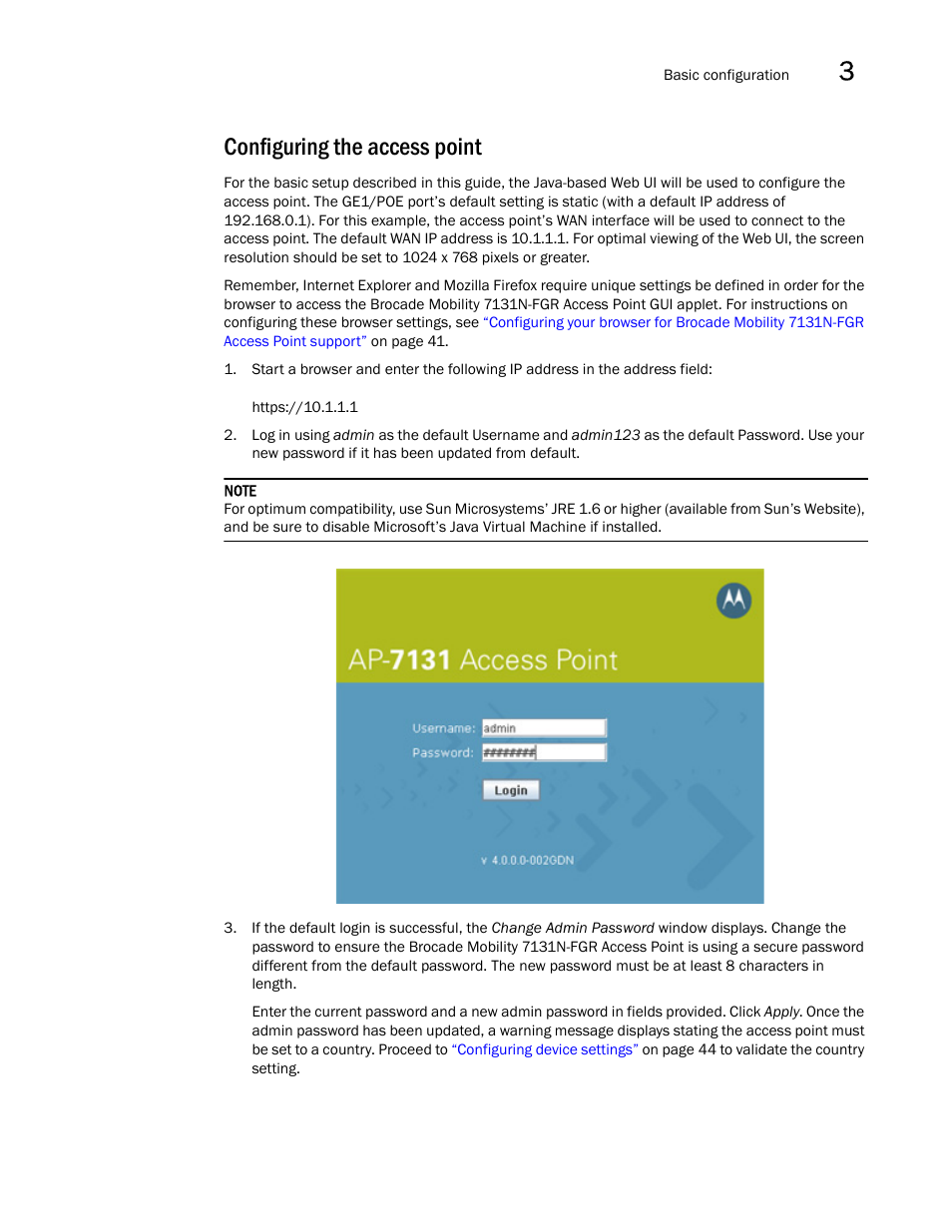 Configuring the access point | Brocade Mobility 7131N-FGR Access Point Product Reference Guide (Supporting software release 4.0.0.0-35GRN and later) User Manual | Page 55 / 593