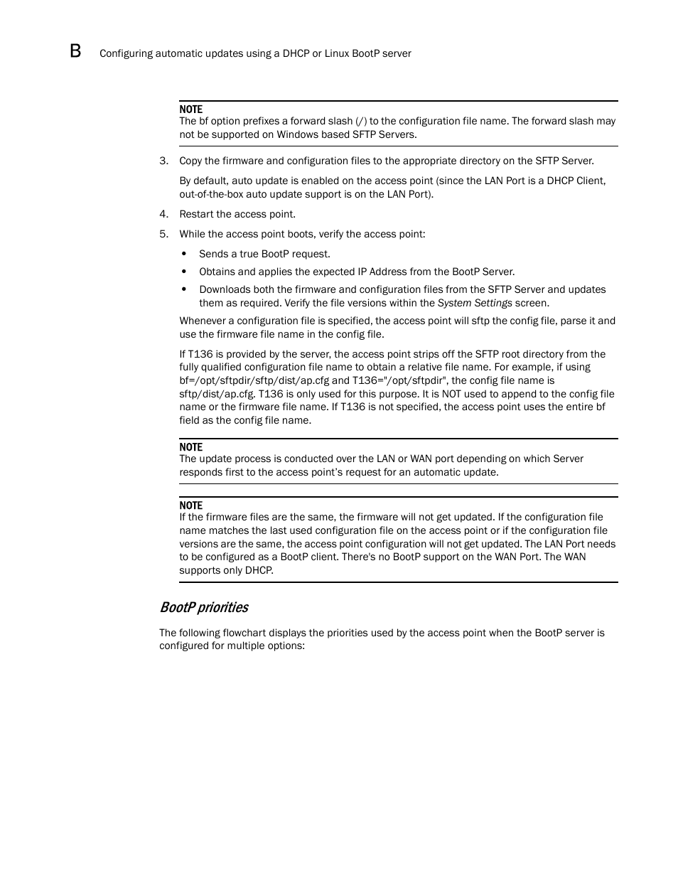 Bootp priorities | Brocade Mobility 7131N-FGR Access Point Product Reference Guide (Supporting software release 4.0.0.0-35GRN and later) User Manual | Page 584 / 593