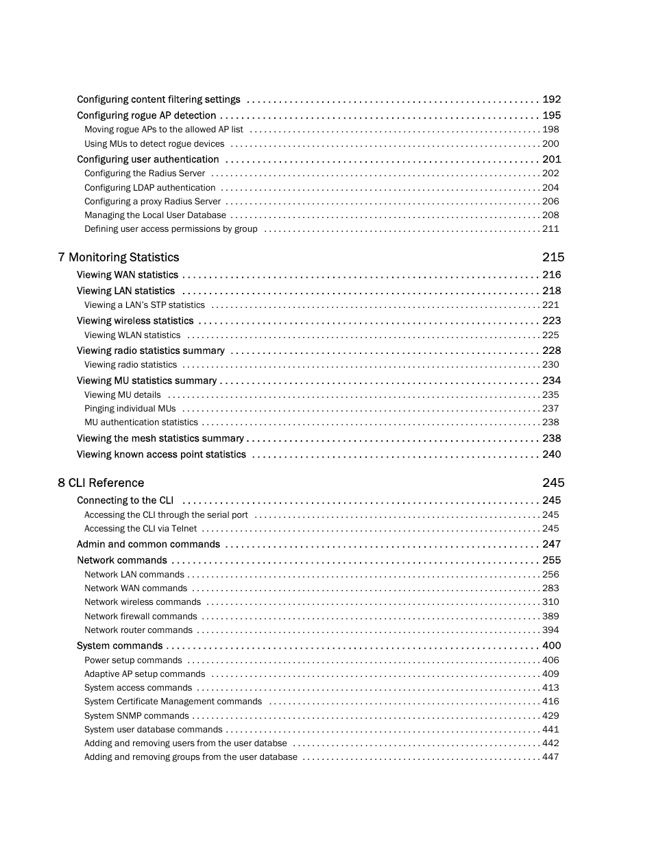 Brocade Mobility 7131N-FGR Access Point Product Reference Guide (Supporting software release 4.0.0.0-35GRN and later) User Manual | Page 6 / 593