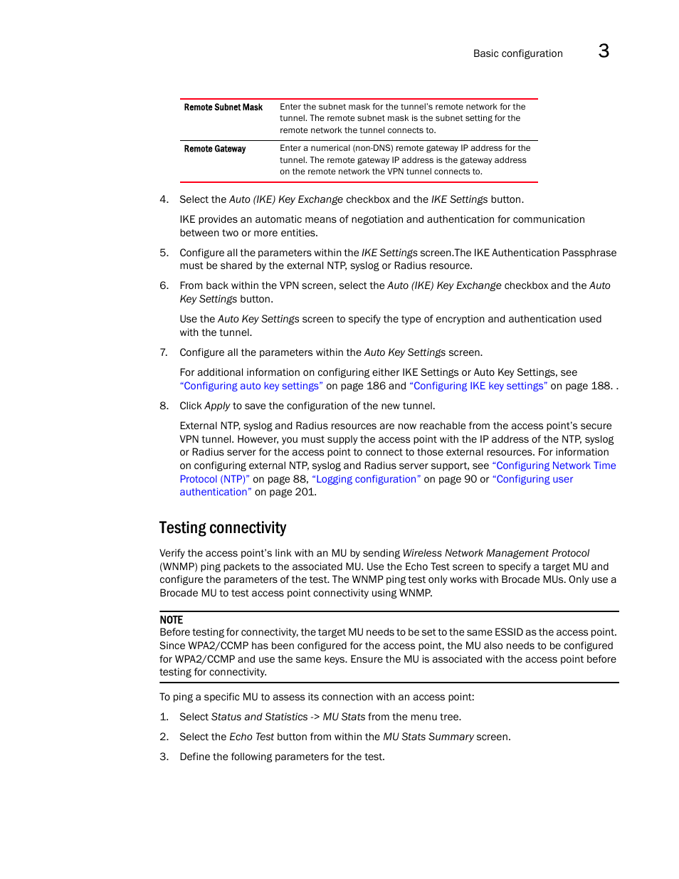 Testing connectivity | Brocade Mobility 7131N-FGR Access Point Product Reference Guide (Supporting software release 4.0.0.0-35GRN and later) User Manual | Page 65 / 593