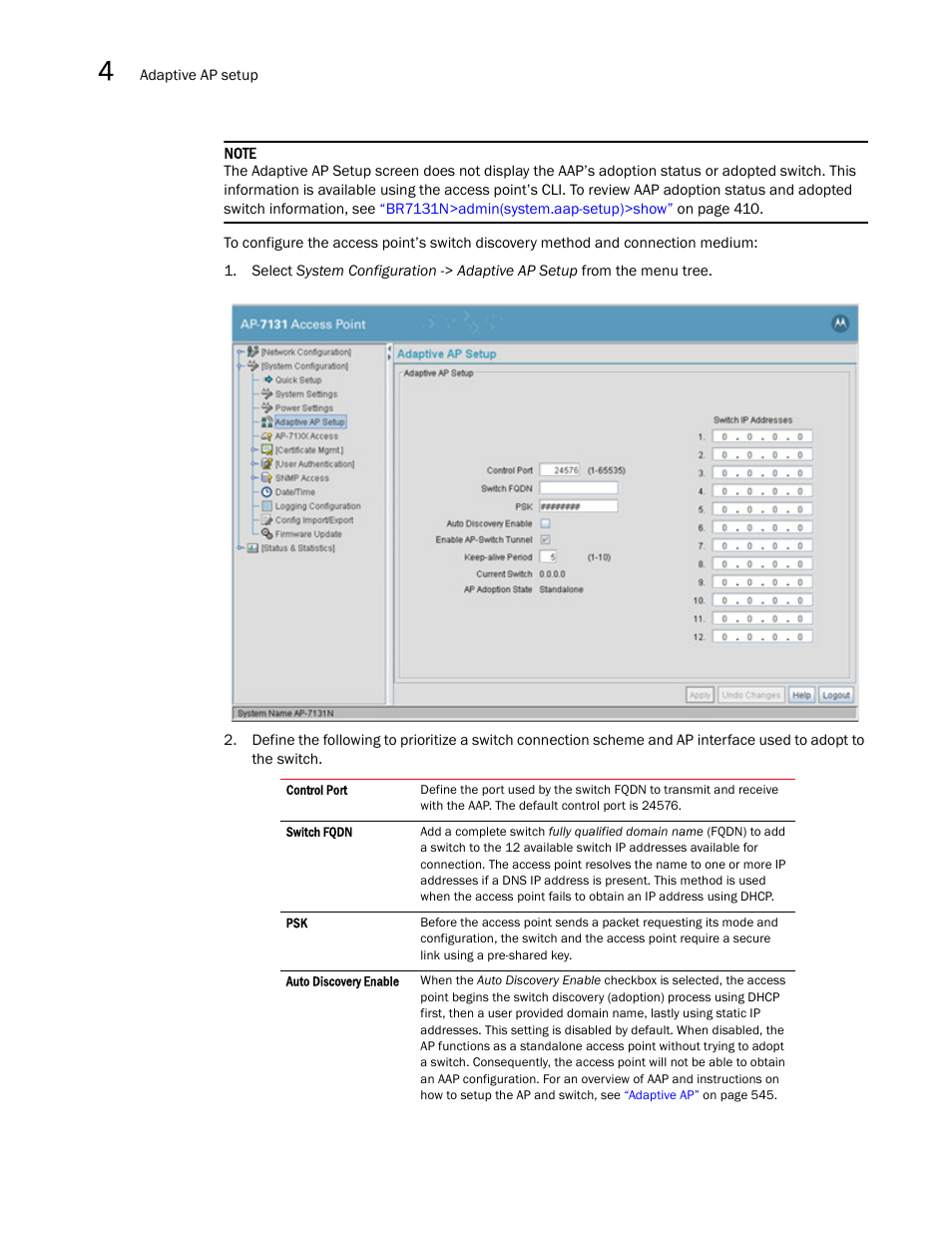 Brocade Mobility 7131N-FGR Access Point Product Reference Guide (Supporting software release 4.0.0.0-35GRN and later) User Manual | Page 76 / 593