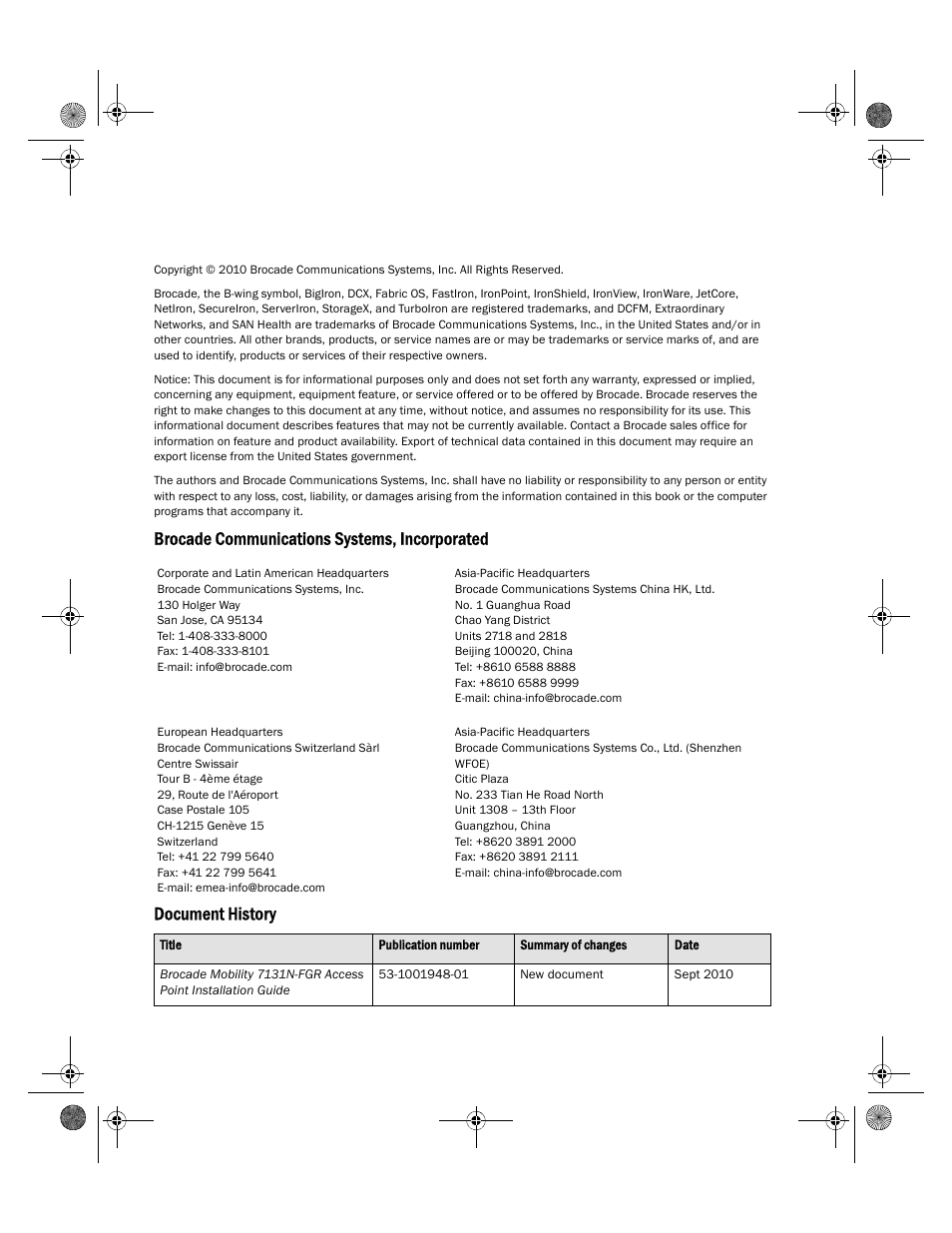 Brocade Mobility 7131N-FGR Access Point Installation Guide (Supporting software release 4.0.0.0-035GRN and later) User Manual | Page 2 / 65