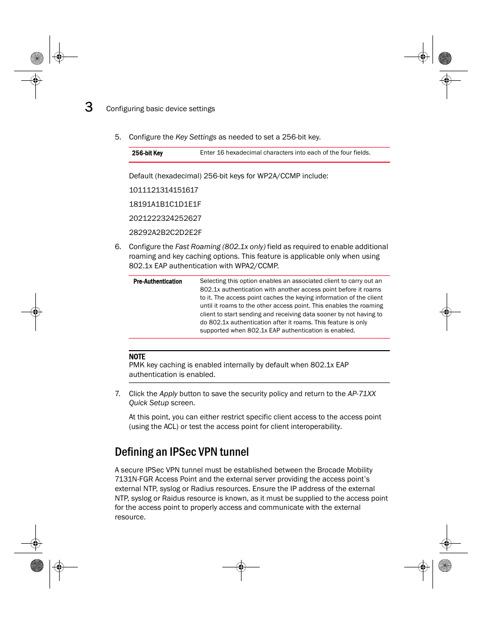 Defining an ipsec vpn tunnel | Brocade Mobility 7131N-FGR Access Point Installation Guide (Supporting software release 4.0.0.0-035GRN and later) User Manual | Page 46 / 65