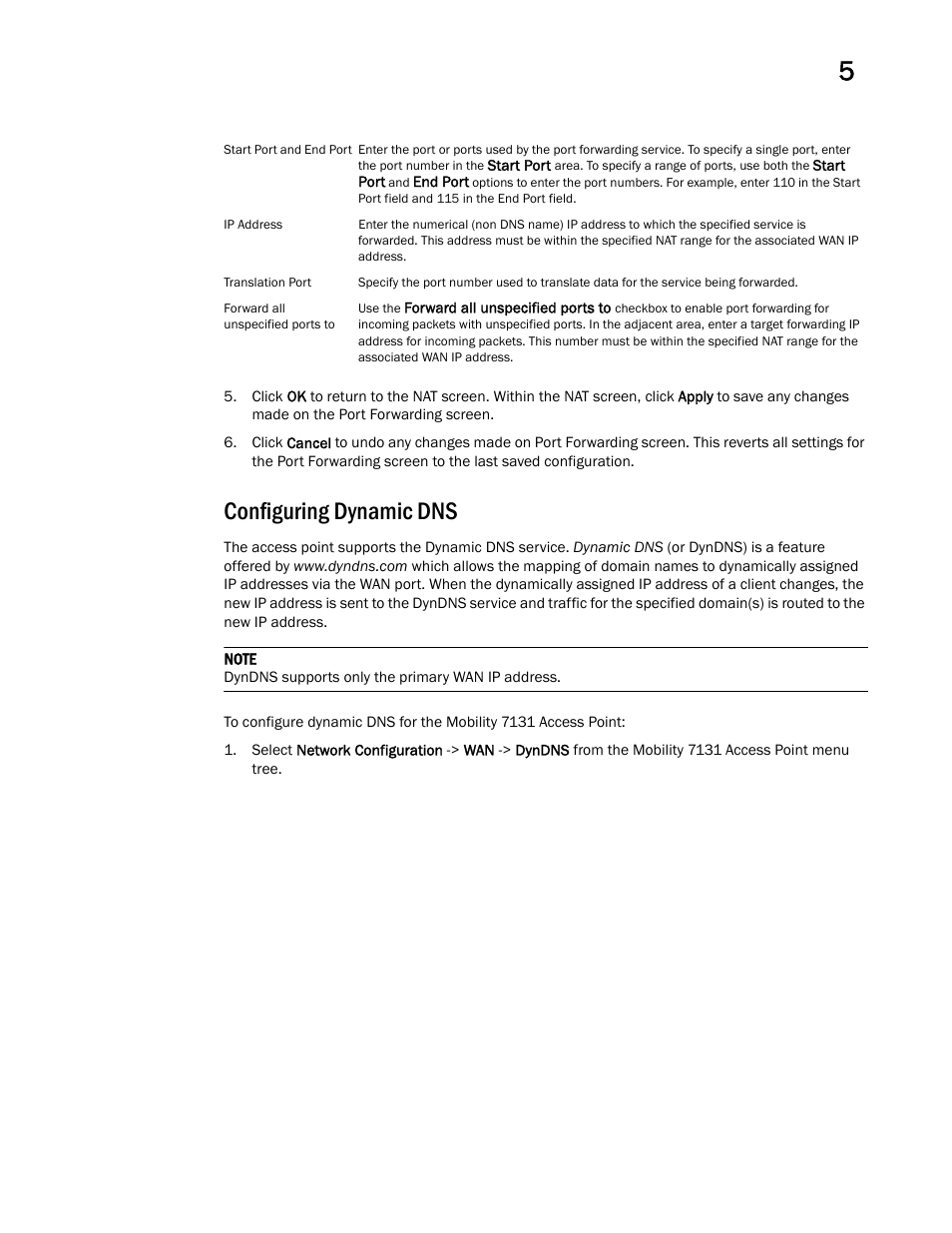 Configuring dynamic dns | Brocade Mobility 7131 Access Point Product Reference Guide (Supporting software release 4.4.0.0 and later) User Manual | Page 147 / 520