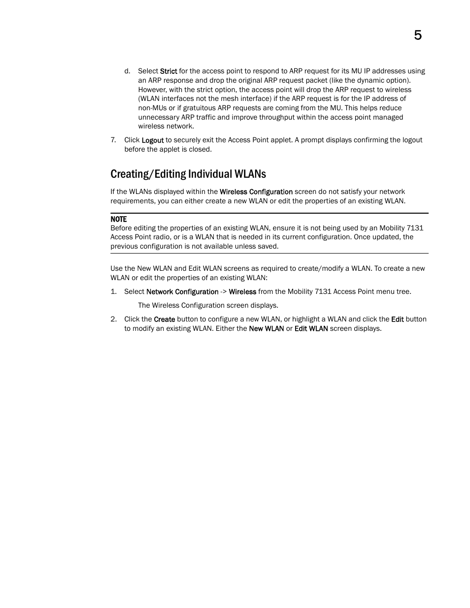 Creating/editing individual wlans | Brocade Mobility 7131 Access Point Product Reference Guide (Supporting software release 4.4.0.0 and later) User Manual | Page 151 / 520