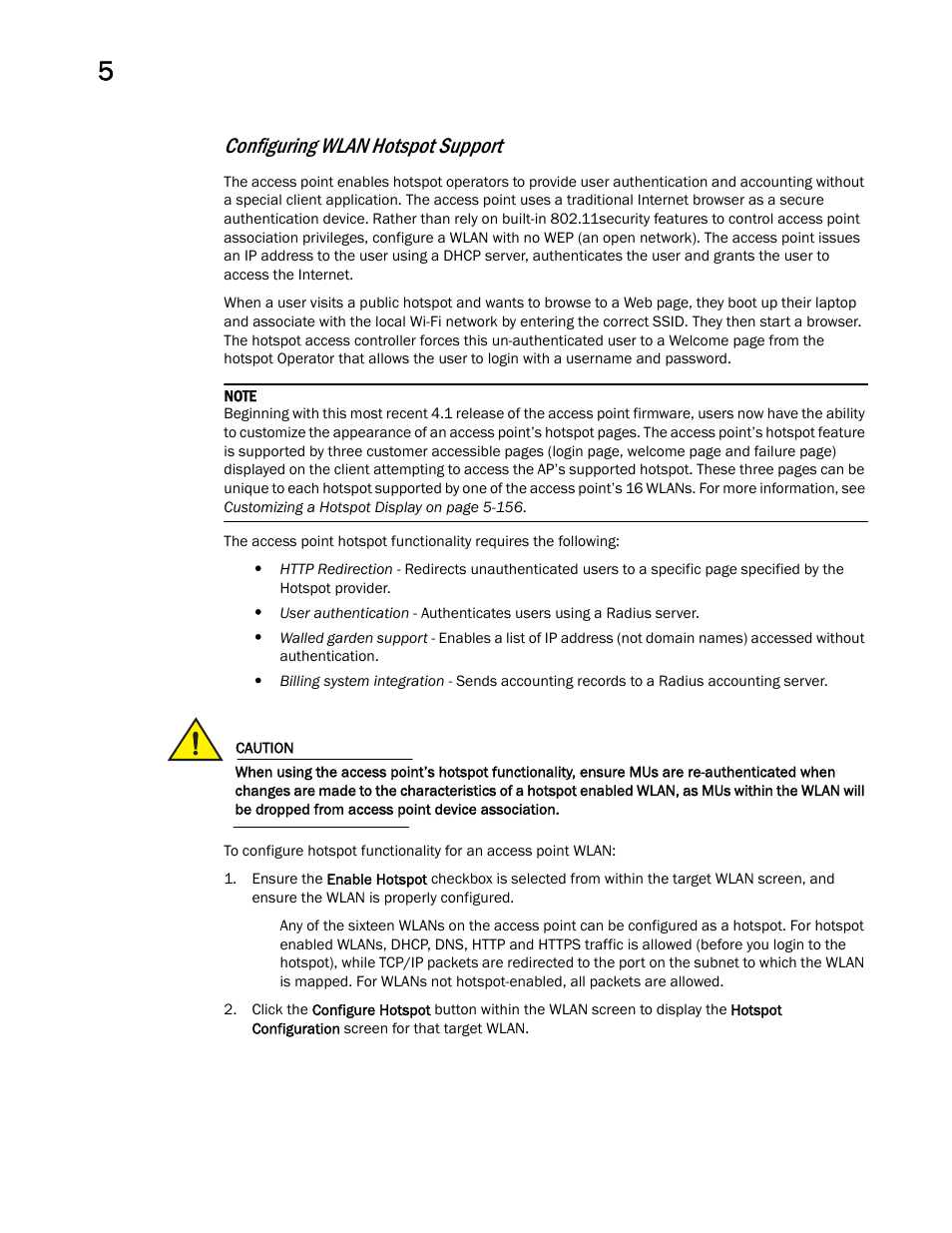 Configuring wlan hotspot support | Brocade Mobility 7131 Access Point Product Reference Guide (Supporting software release 4.4.0.0 and later) User Manual | Page 164 / 520