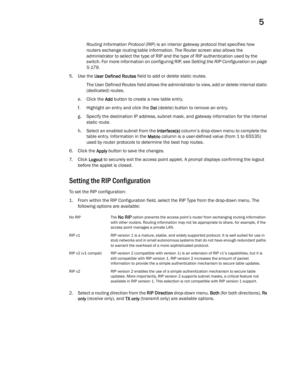 Setting the rip configuration | Brocade Mobility 7131 Access Point Product Reference Guide (Supporting software release 4.4.0.0 and later) User Manual | Page 191 / 520