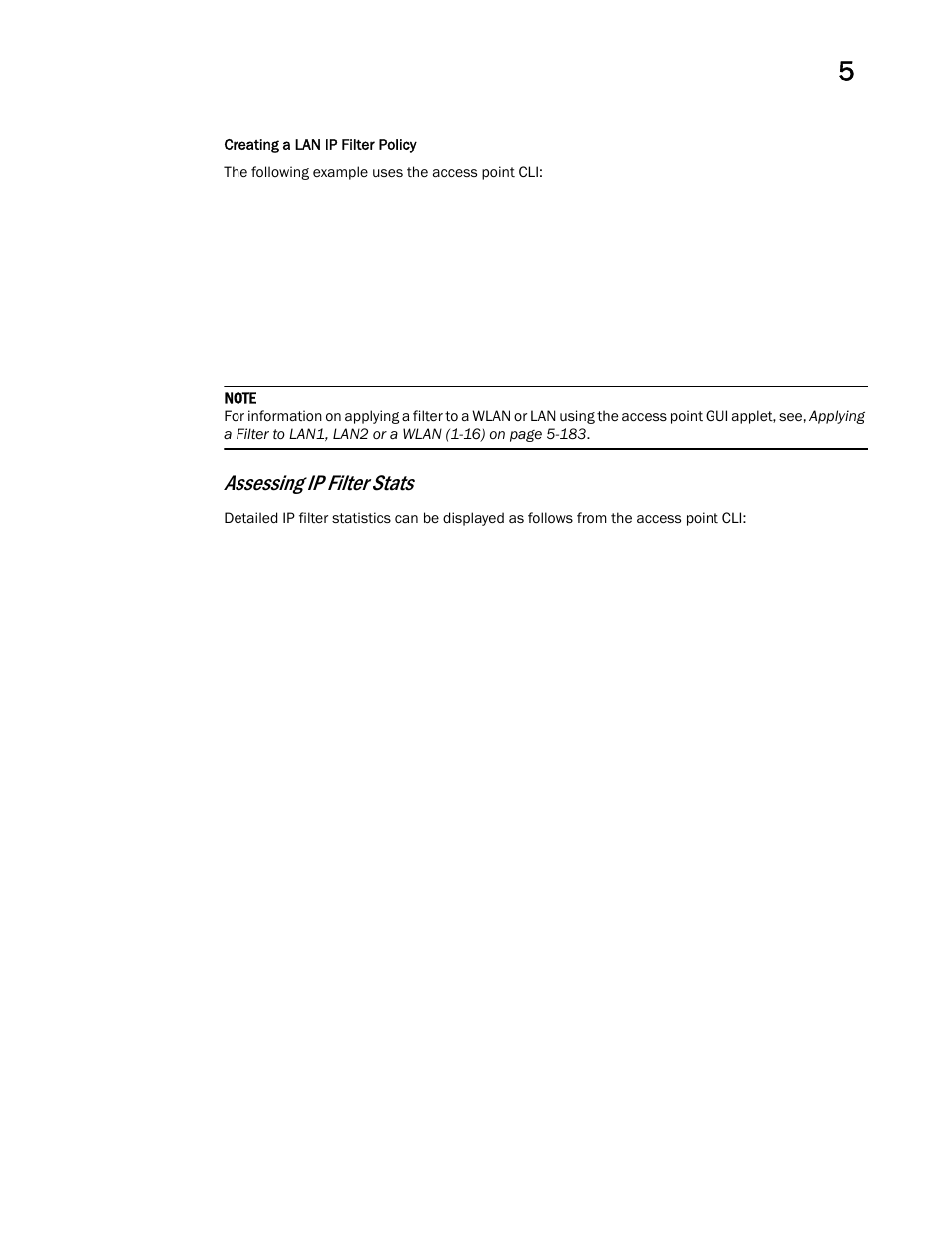 Assessing ip filter stats | Brocade Mobility 7131 Access Point Product Reference Guide (Supporting software release 4.4.0.0 and later) User Manual | Page 199 / 520