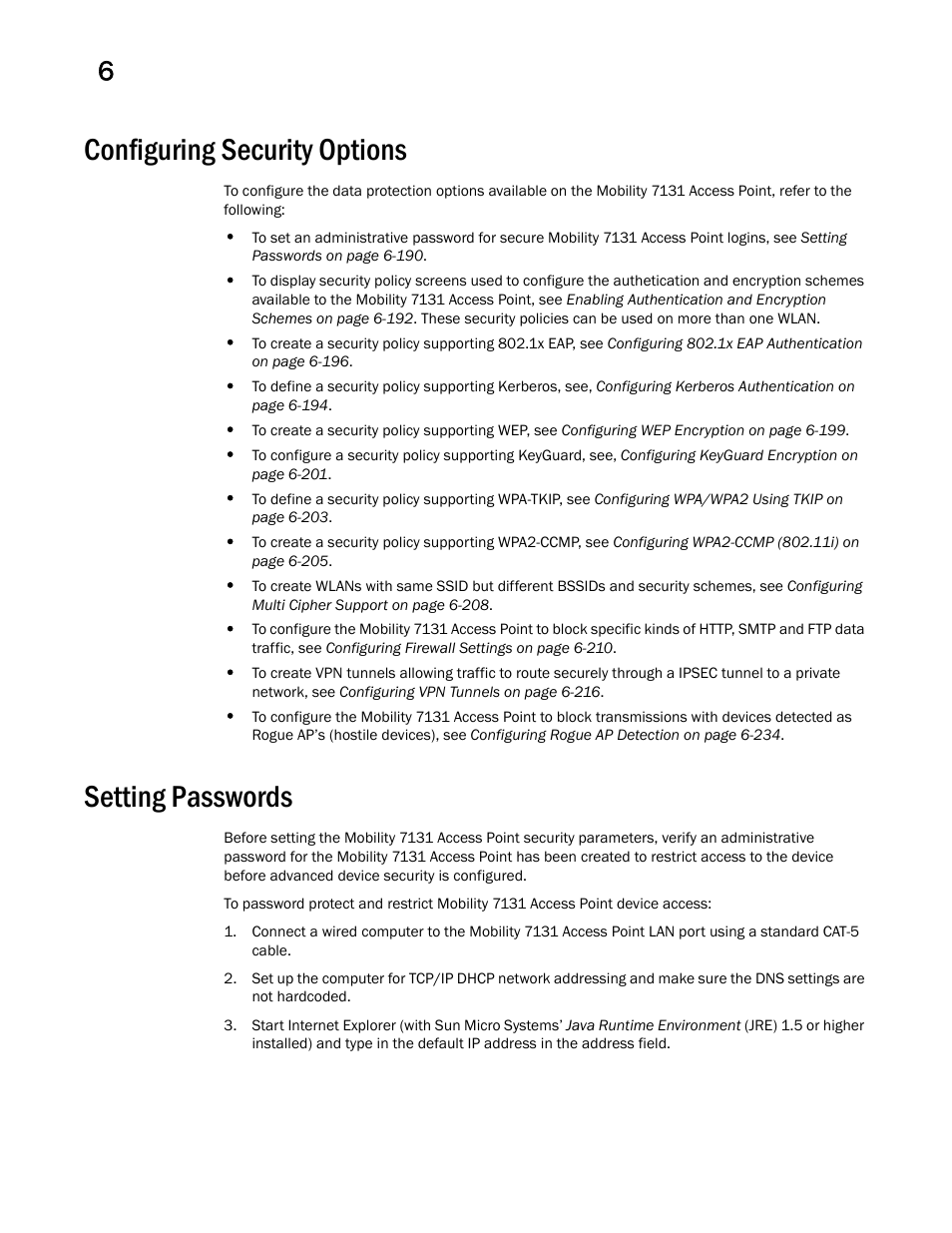 Configuring security options, Setting passwords | Brocade Mobility 7131 Access Point Product Reference Guide (Supporting software release 4.4.0.0 and later) User Manual | Page 202 / 520