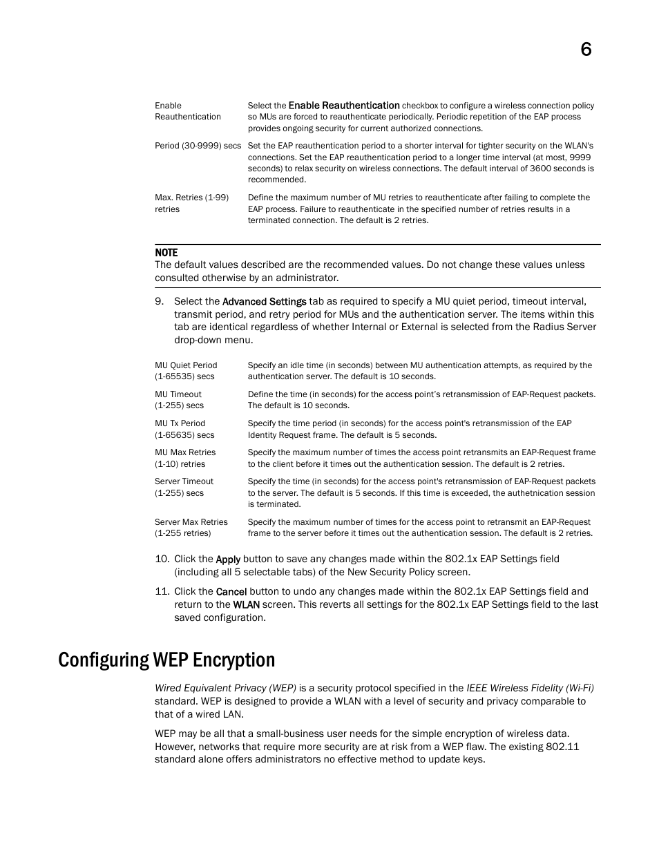 Configuring wep encryption | Brocade Mobility 7131 Access Point Product Reference Guide (Supporting software release 4.4.0.0 and later) User Manual | Page 211 / 520