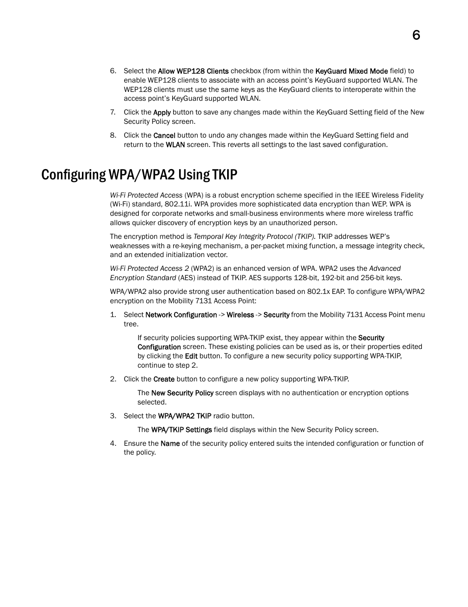 Configuring wpa/wpa2 using tkip | Brocade Mobility 7131 Access Point Product Reference Guide (Supporting software release 4.4.0.0 and later) User Manual | Page 215 / 520