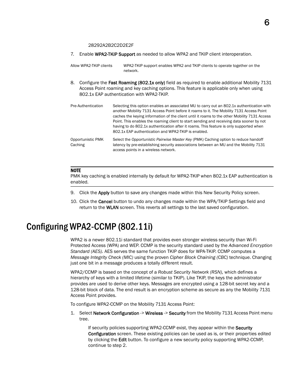 Configuring wpa2-ccmp (802.11i) | Brocade Mobility 7131 Access Point Product Reference Guide (Supporting software release 4.4.0.0 and later) User Manual | Page 217 / 520
