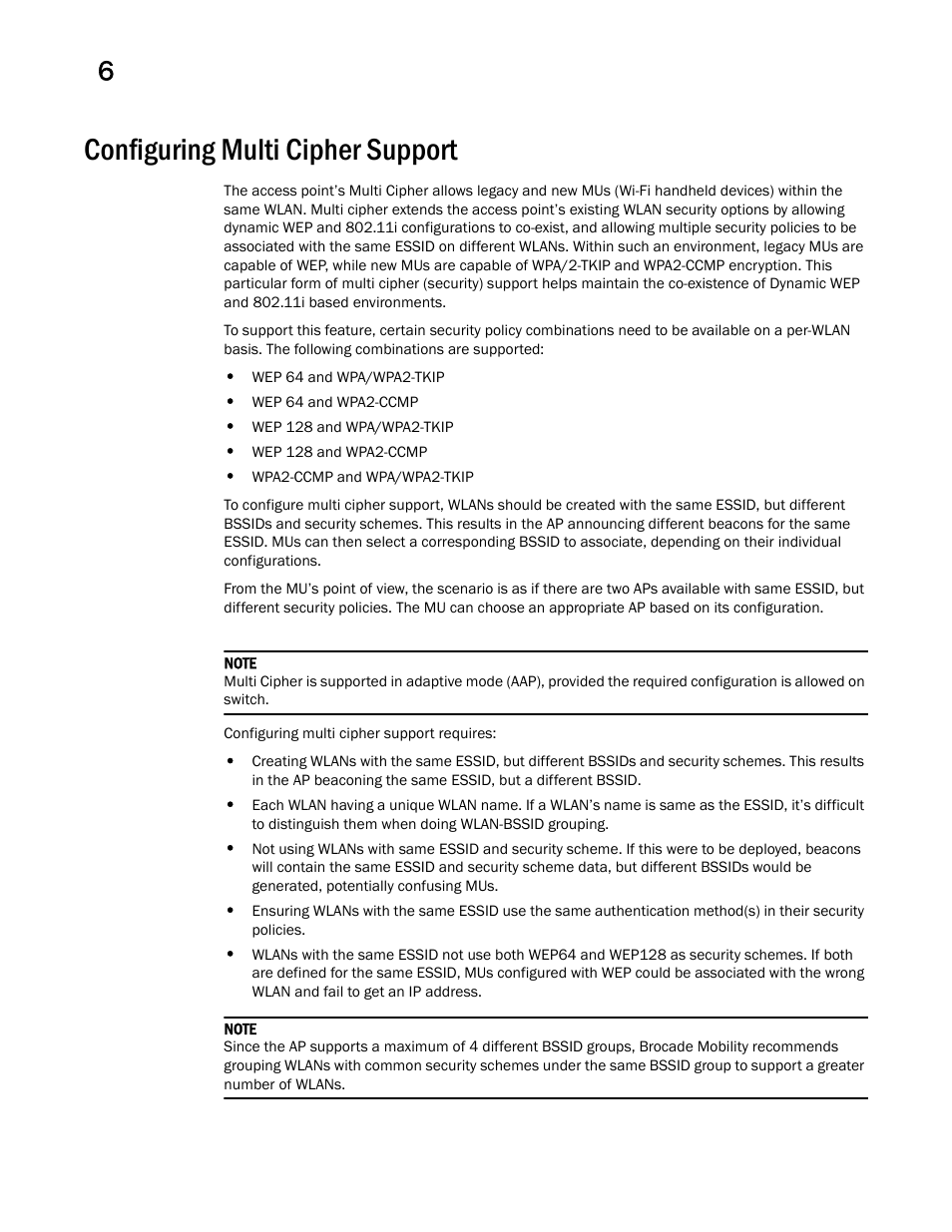 Configuring multi cipher support | Brocade Mobility 7131 Access Point Product Reference Guide (Supporting software release 4.4.0.0 and later) User Manual | Page 220 / 520