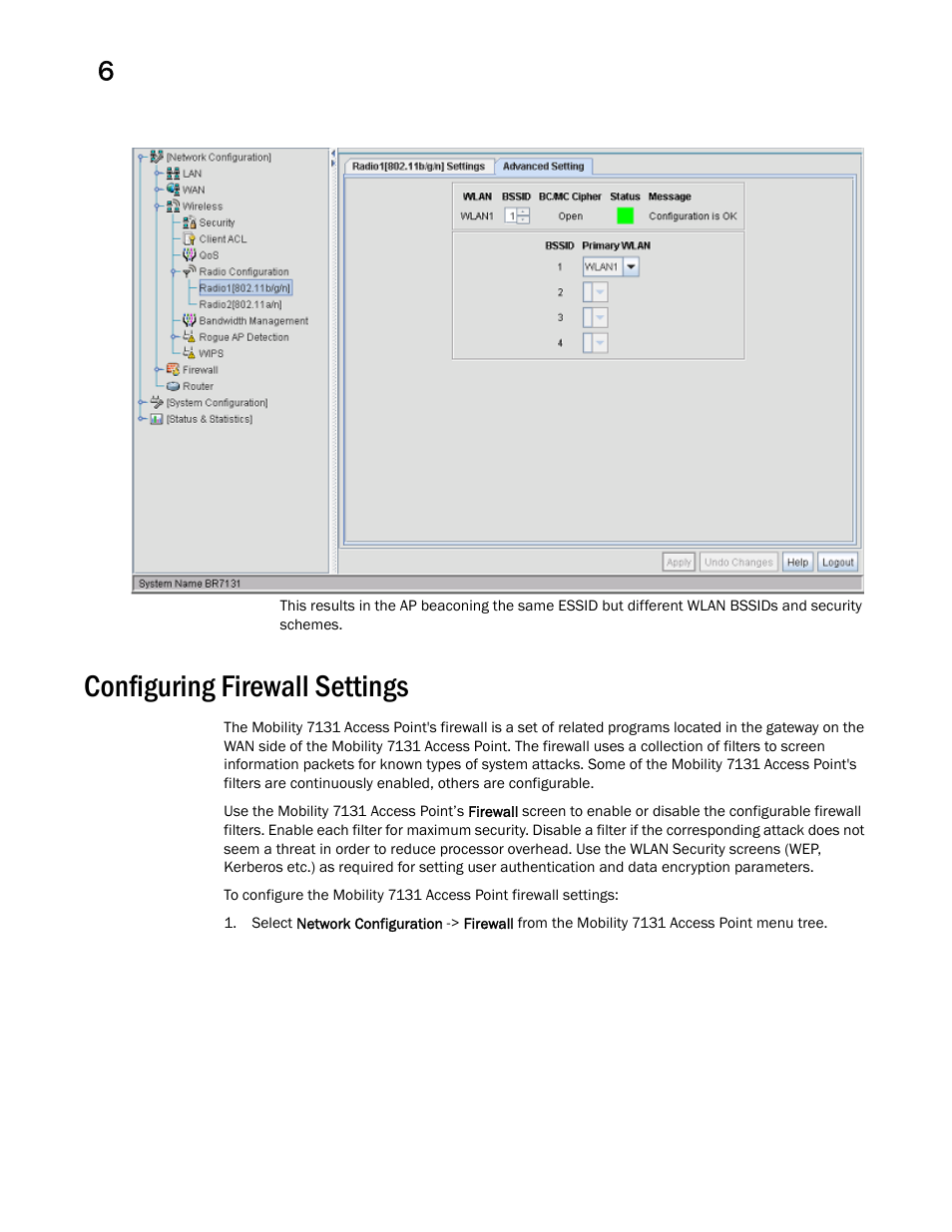 Configuring firewall settings | Brocade Mobility 7131 Access Point Product Reference Guide (Supporting software release 4.4.0.0 and later) User Manual | Page 222 / 520