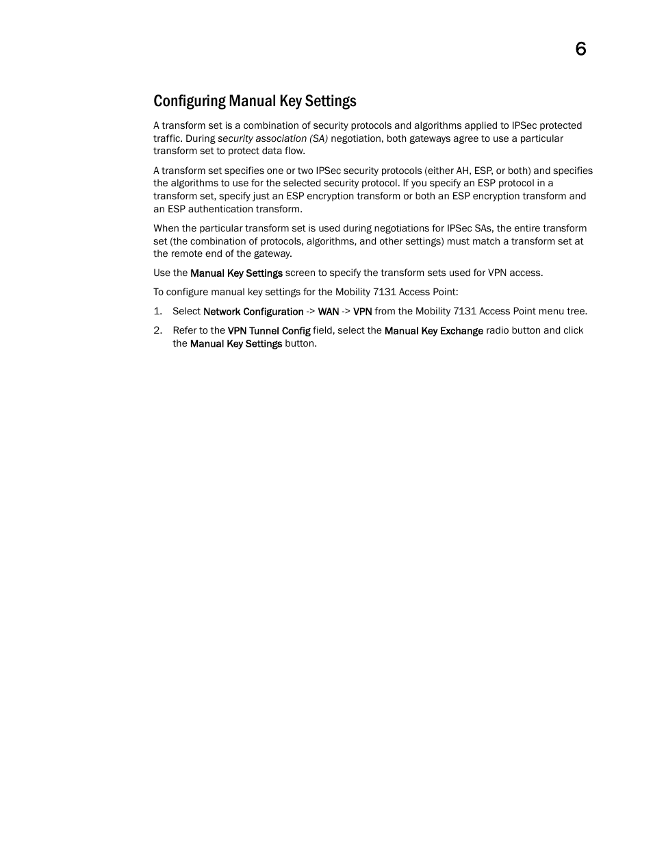 Configuring manual key settings | Brocade Mobility 7131 Access Point Product Reference Guide (Supporting software release 4.4.0.0 and later) User Manual | Page 233 / 520