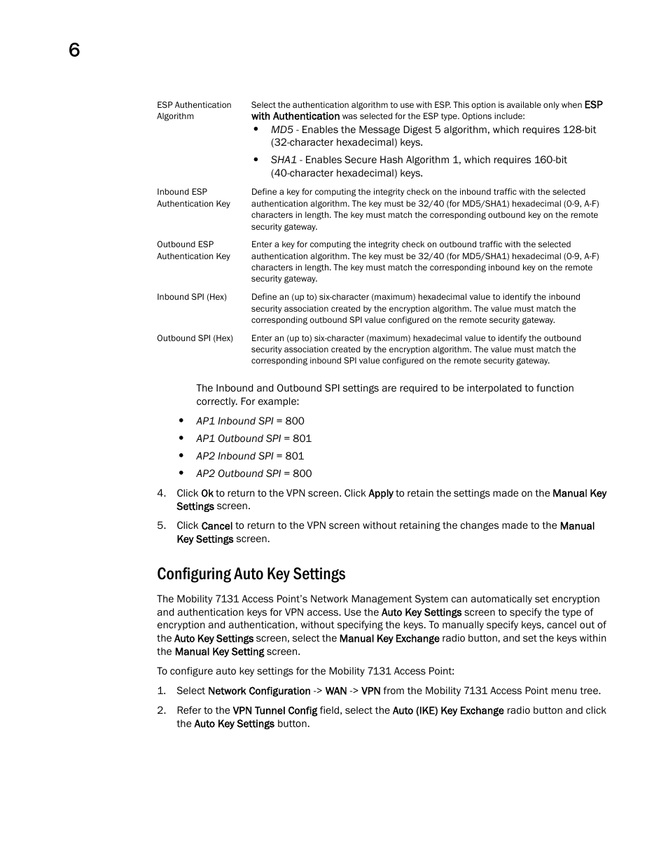 Configuring auto key settings | Brocade Mobility 7131 Access Point Product Reference Guide (Supporting software release 4.4.0.0 and later) User Manual | Page 236 / 520