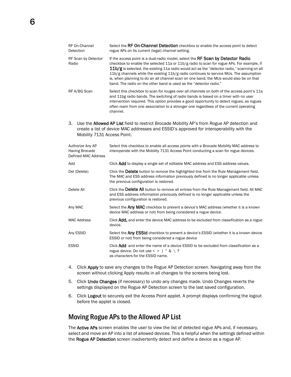 Moving rogue aps to the allowed ap list | Brocade Mobility 7131 Access Point Product Reference Guide (Supporting software release 4.4.0.0 and later) User Manual | Page 248 / 520