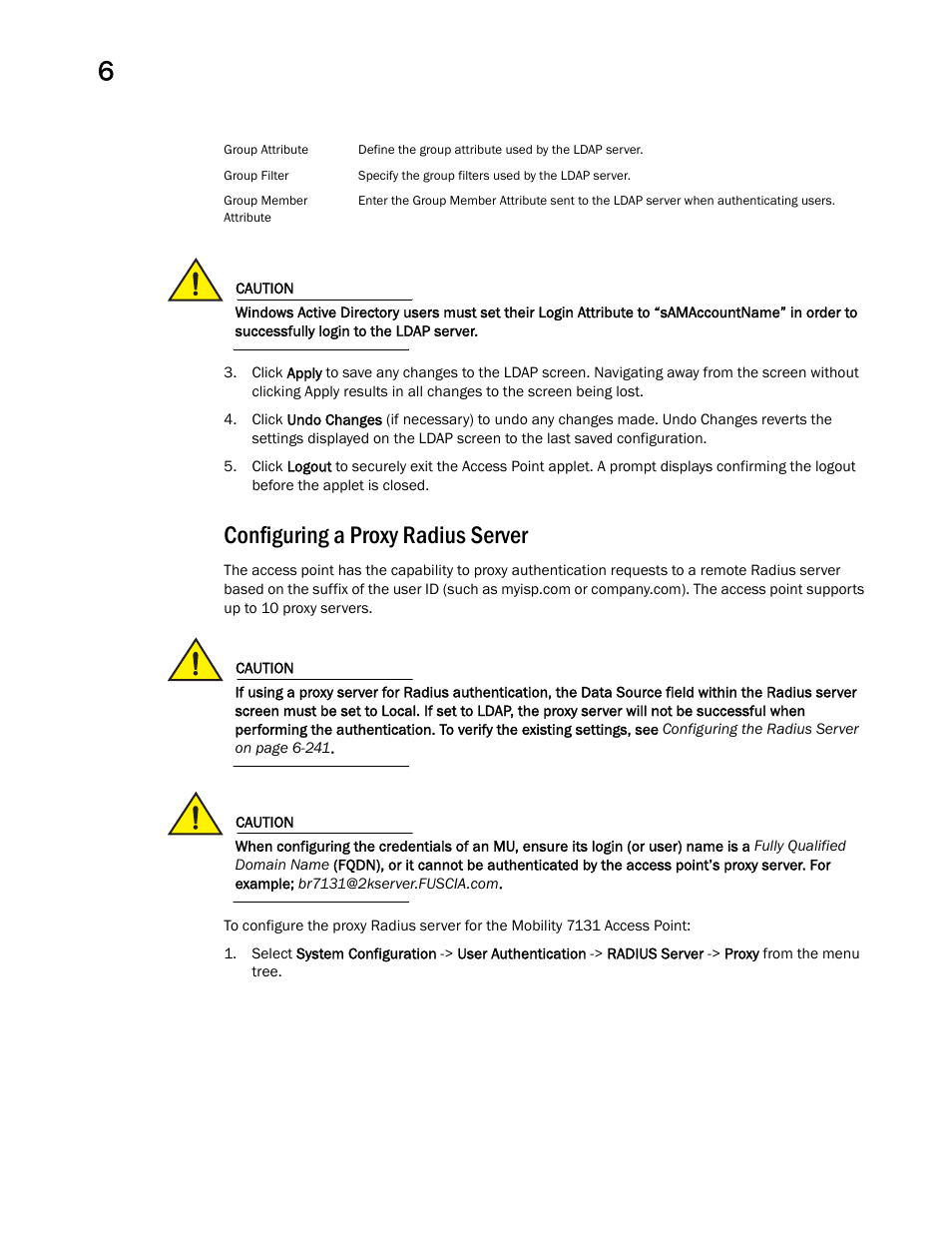 Configuring a proxy radius server | Brocade Mobility 7131 Access Point Product Reference Guide (Supporting software release 4.4.0.0 and later) User Manual | Page 256 / 520