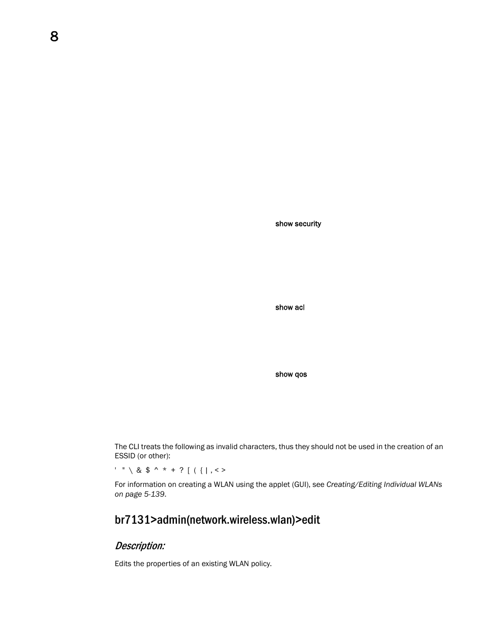 Br7131>admin(network.wireless.wlan)>edit, Description | Brocade Mobility 7131 Access Point Product Reference Guide (Supporting software release 4.4.0.0 and later) User Manual | Page 334 / 520