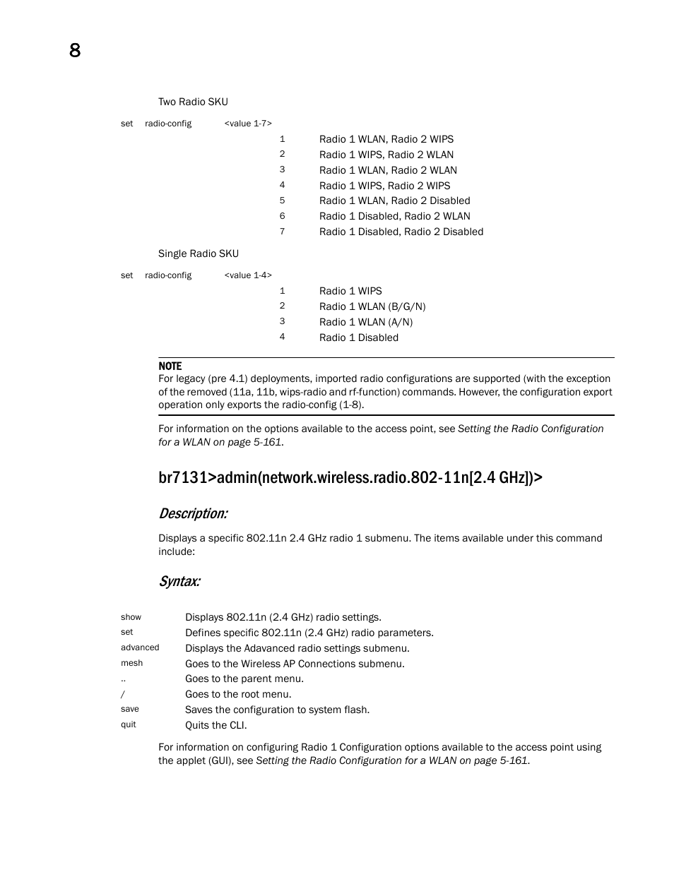 Description, Syntax | Brocade Mobility 7131 Access Point Product Reference Guide (Supporting software release 4.4.0.0 and later) User Manual | Page 354 / 520