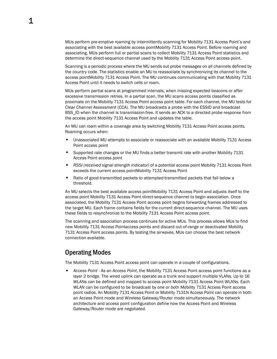 Operating modes | Brocade Mobility 7131 Access Point Product Reference Guide (Supporting software release 4.4.0.0 and later) User Manual | Page 40 / 520