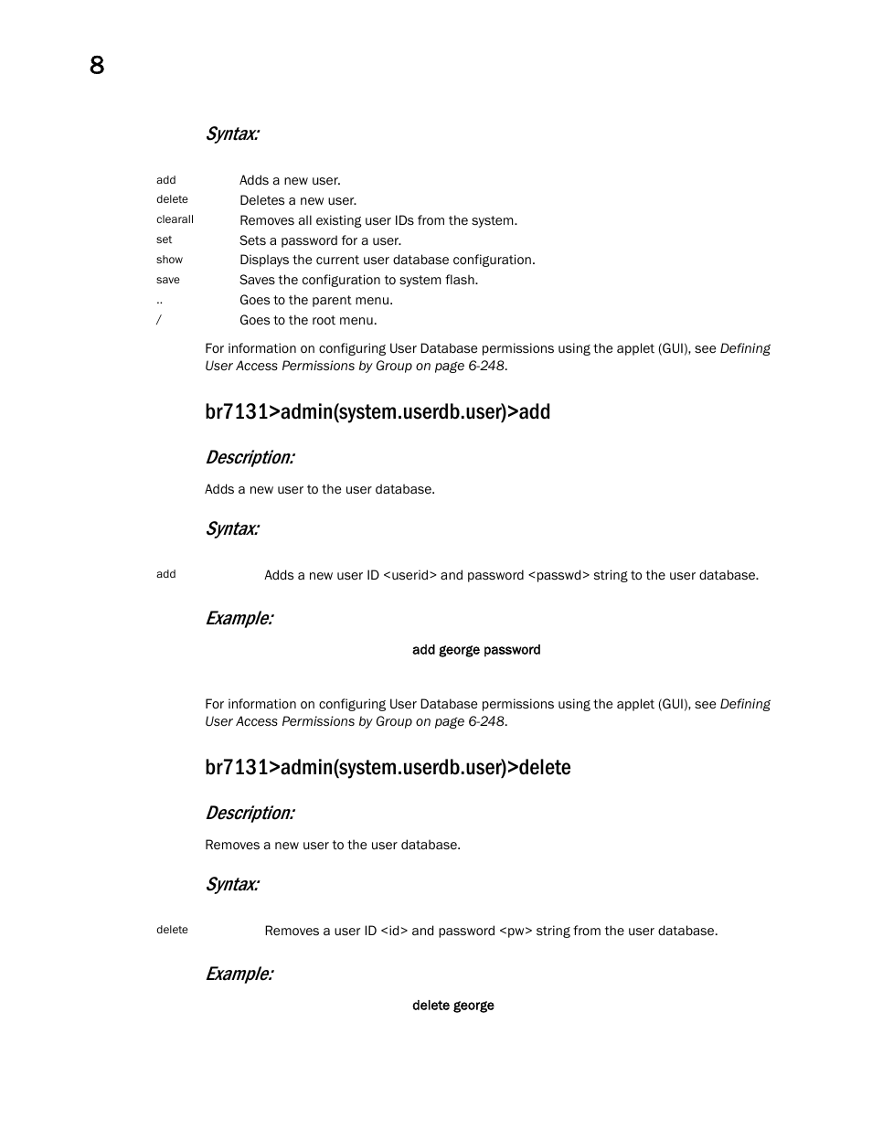 Syntax, Description, Syntax: example | Brocade Mobility 7131 Access Point Product Reference Guide (Supporting software release 4.4.0.0 and later) User Manual | Page 416 / 520