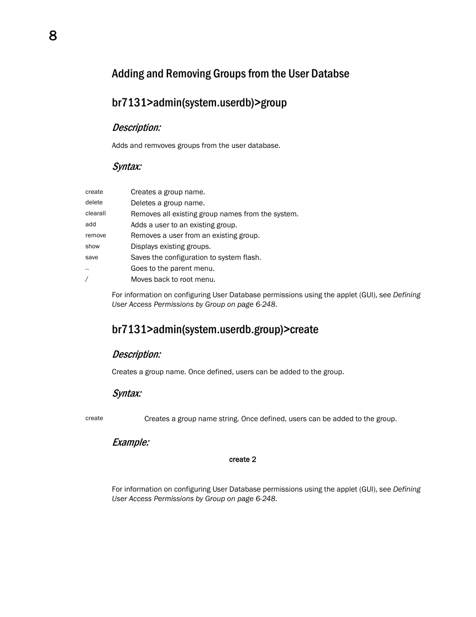 Description, Syntax, Syntax: example | Brocade Mobility 7131 Access Point Product Reference Guide (Supporting software release 4.4.0.0 and later) User Manual | Page 418 / 520