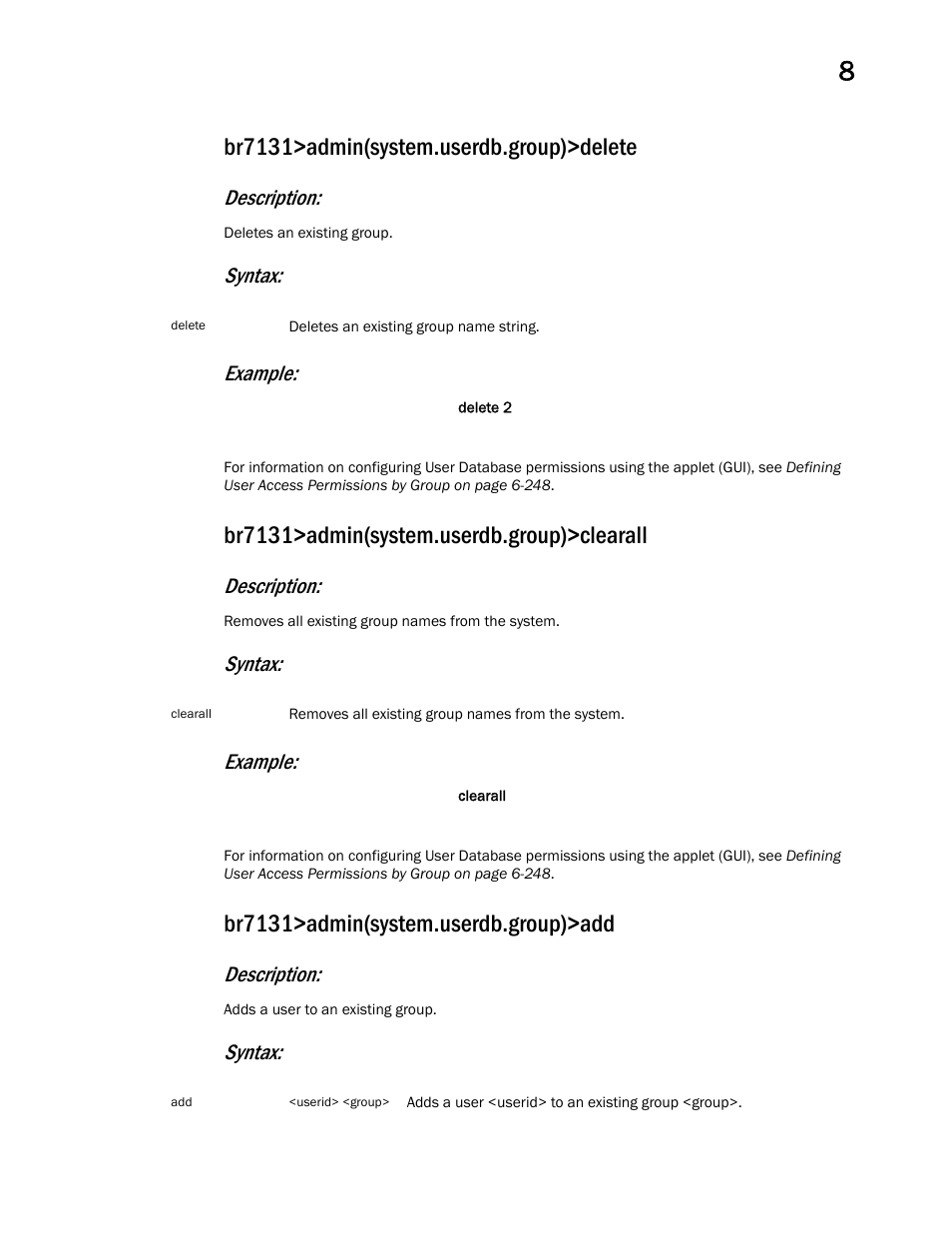 Description, Syntax: example, Syntax | Brocade Mobility 7131 Access Point Product Reference Guide (Supporting software release 4.4.0.0 and later) User Manual | Page 419 / 520