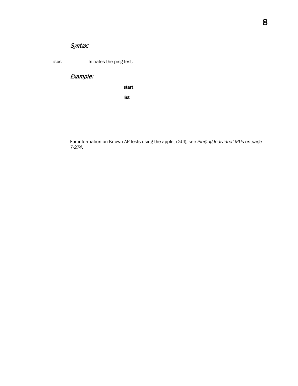 Syntax: example | Brocade Mobility 7131 Access Point Product Reference Guide (Supporting software release 4.4.0.0 and later) User Manual | Page 453 / 520