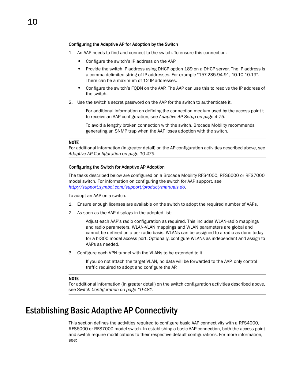 Establishing basic adaptive ap connectivity | Brocade Mobility 7131 Access Point Product Reference Guide (Supporting software release 4.4.0.0 and later) User Manual | Page 490 / 520