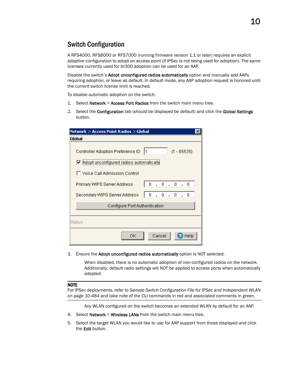Switch configuration | Brocade Mobility 7131 Access Point Product Reference Guide (Supporting software release 4.4.0.0 and later) User Manual | Page 493 / 520