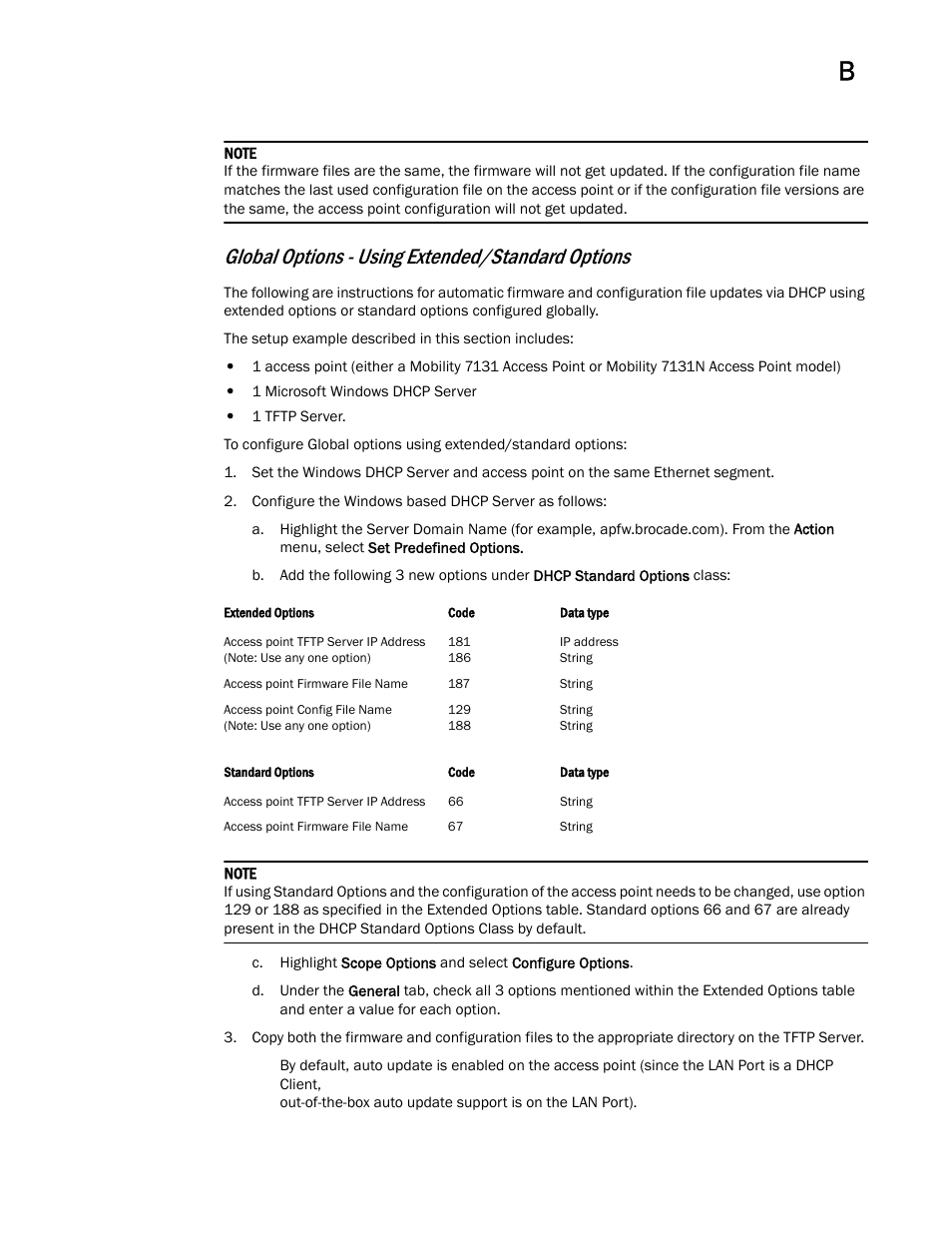 Global options - using extended/standard options | Brocade Mobility 7131 Access Point Product Reference Guide (Supporting software release 4.4.0.0 and later) User Manual | Page 509 / 520