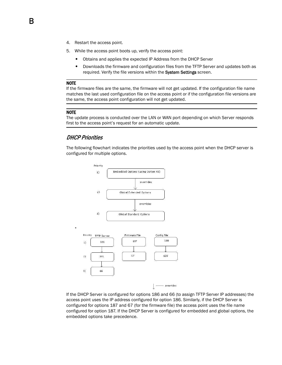 Dhcp priorities | Brocade Mobility 7131 Access Point Product Reference Guide (Supporting software release 4.4.0.0 and later) User Manual | Page 510 / 520