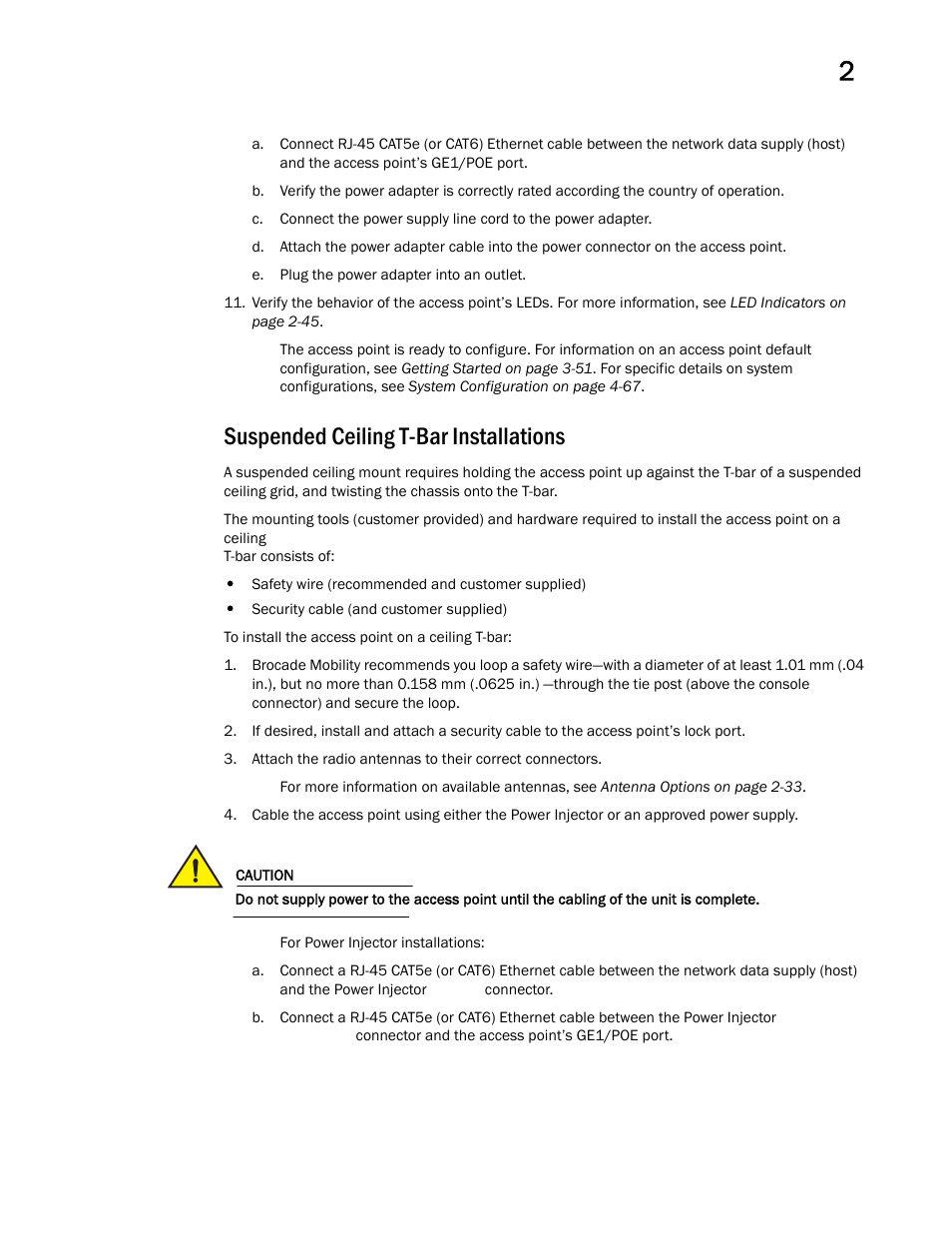 Suspended ceiling t-bar installations | Brocade Mobility 7131 Access Point Product Reference Guide (Supporting software release 4.4.0.0 and later) User Manual | Page 53 / 520