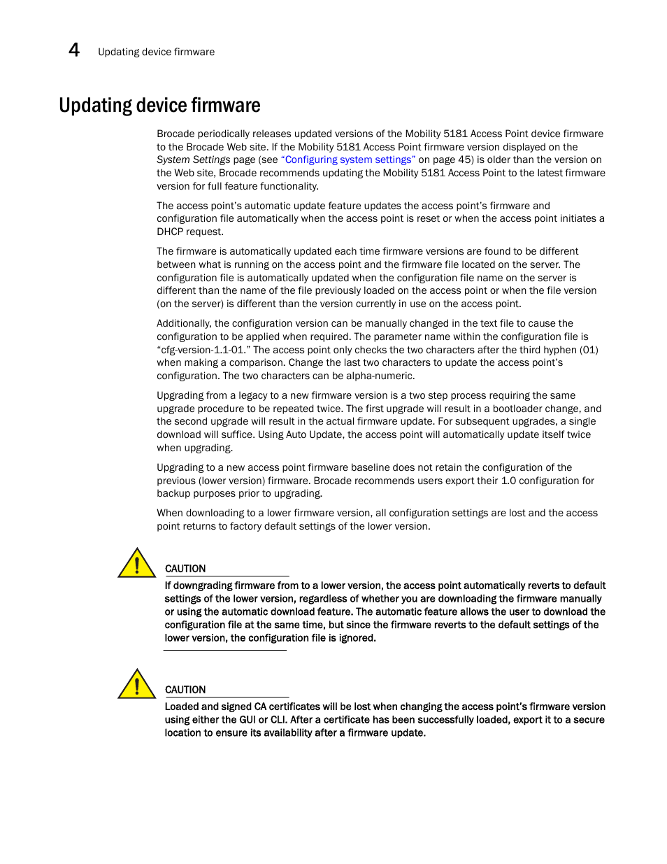 Updating device firmware | Brocade Mobility 5181 Access Point Product Reference Guide (Supporting software release 4.4.0.0) User Manual | Page 100 / 428