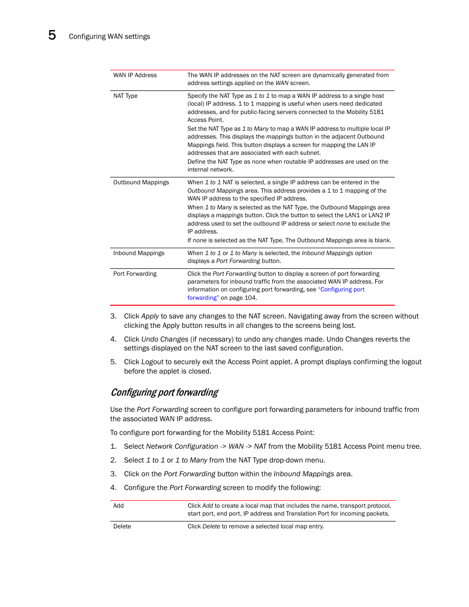 Configuring port forwarding | Brocade Mobility 5181 Access Point Product Reference Guide (Supporting software release 4.4.0.0) User Manual | Page 118 / 428