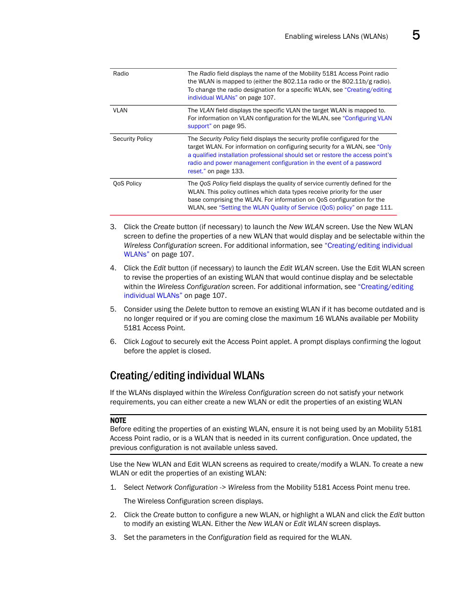 Creating/editing individual wlans | Brocade Mobility 5181 Access Point Product Reference Guide (Supporting software release 4.4.0.0) User Manual | Page 121 / 428