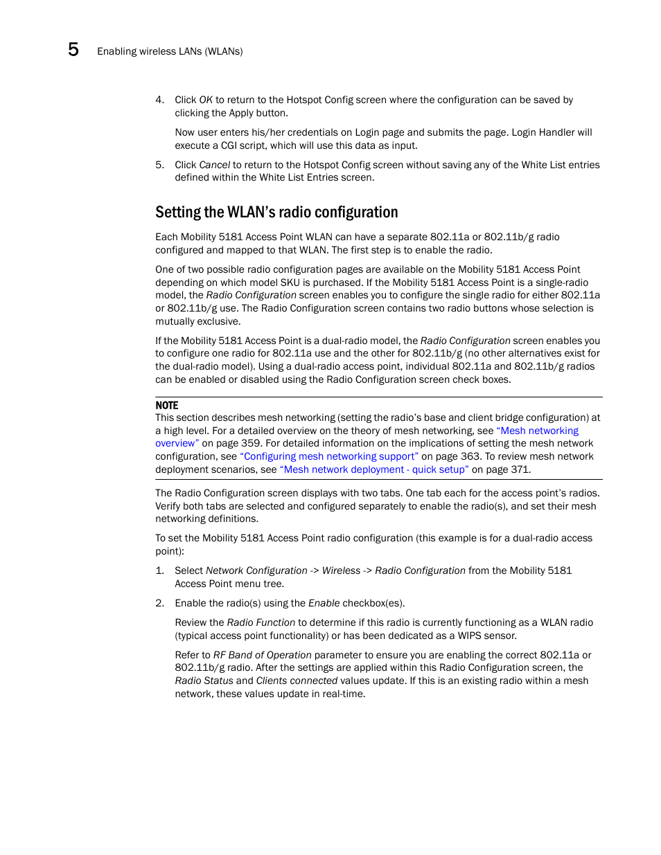 Setting the wlan’s radio configuration | Brocade Mobility 5181 Access Point Product Reference Guide (Supporting software release 4.4.0.0) User Manual | Page 132 / 428